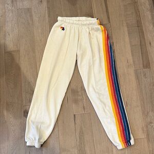 Aviator Nation Women’s Cream Sweatpants with Rainbow Stripe Size Small